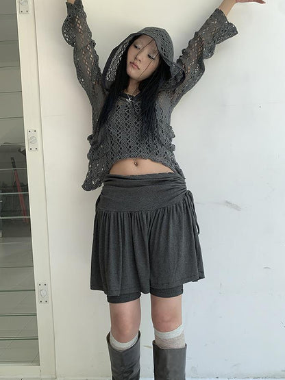 ang project Functional Sporty Layered Drawstring Waist Short Skirt