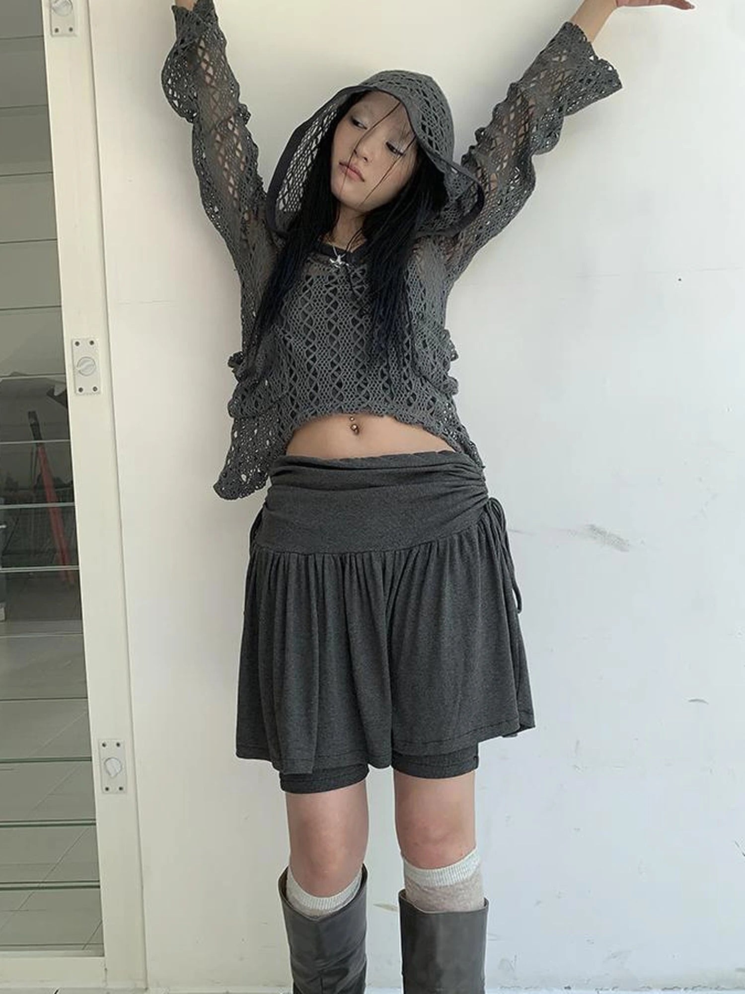 Functional Sporty Layered Drawstring Waist Short Skirt