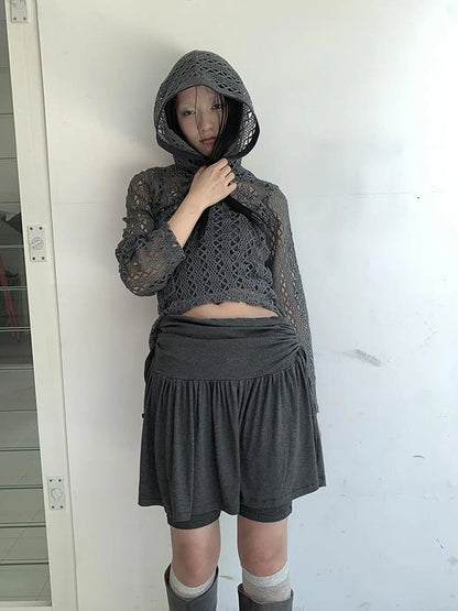 Functional Sporty Layered Drawstring Waist Short Skirt