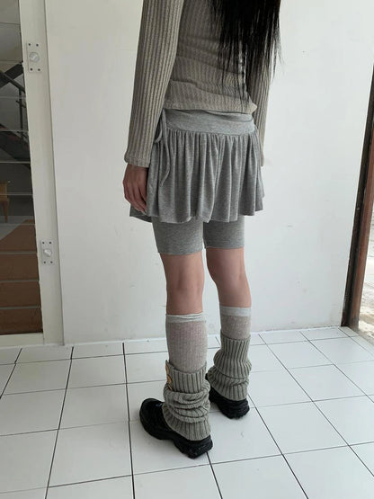 Functional Sporty Layered Drawstring Waist Short Skirt