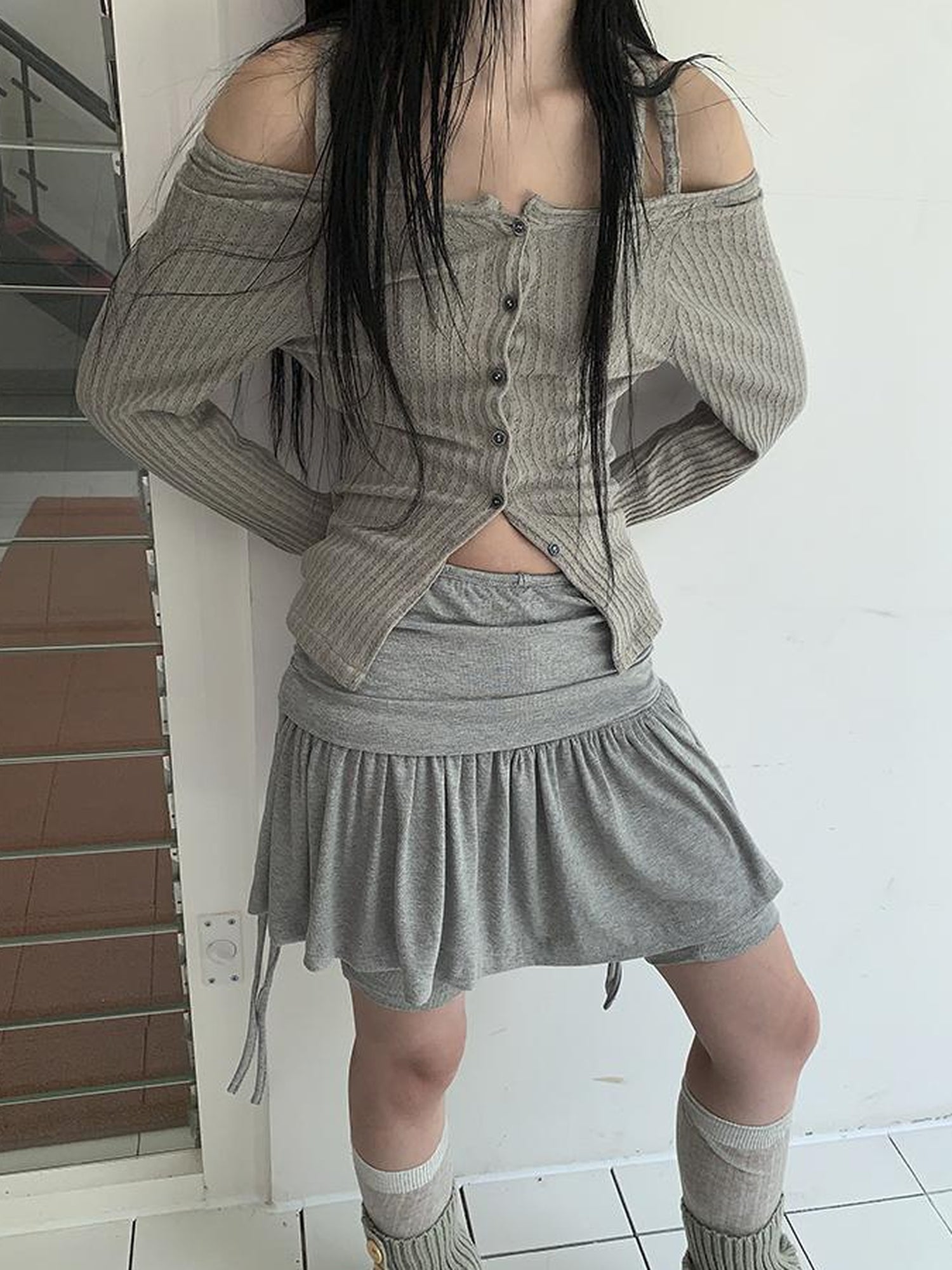 ang project Functional Sporty Layered Drawstring Waist Short Skirt