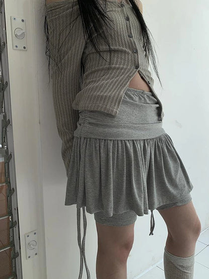 Functional Sporty Layered Drawstring Waist Short Skirt
