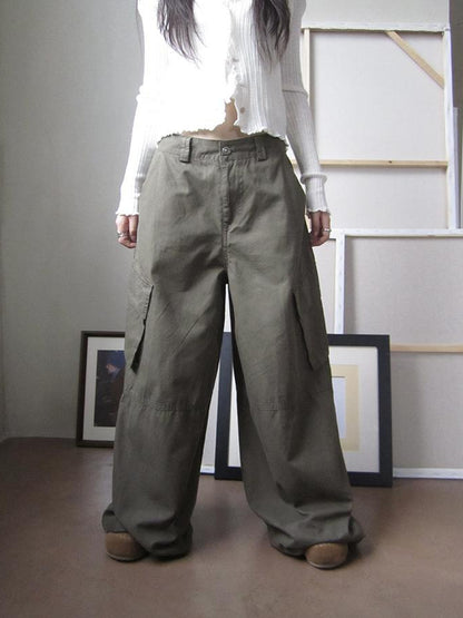 ang project Functional Utility High Waisted Wide Leg Pants With Multi Pockets