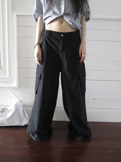 ang project Functional Utility High Waisted Wide Leg Pants With Multi Pockets
