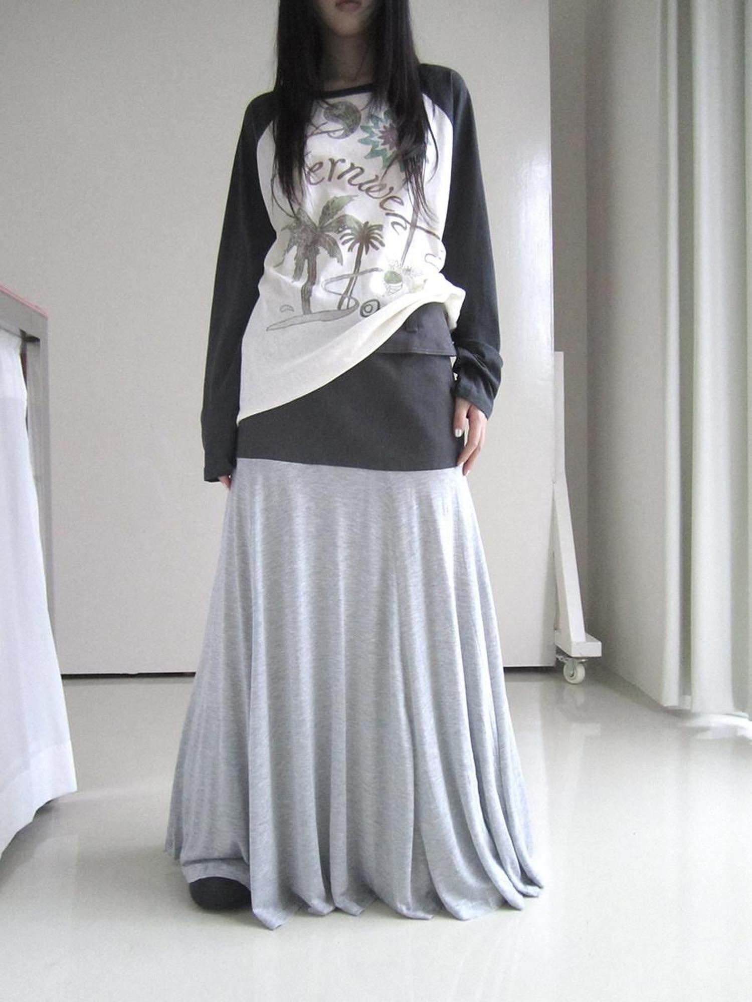 ang project Gray Double Fabric Colorblock Draped Low Waist A Line Women&