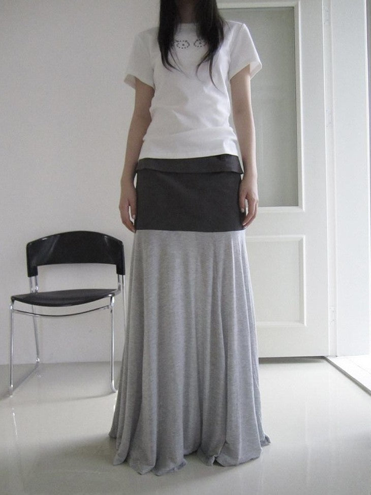 ang project Gray Double Fabric Colorblock Draped Low Waist A Line Women&