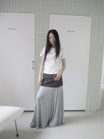 ang project Gray Double Fabric Colorblock Draped Low Waist A Line Women&