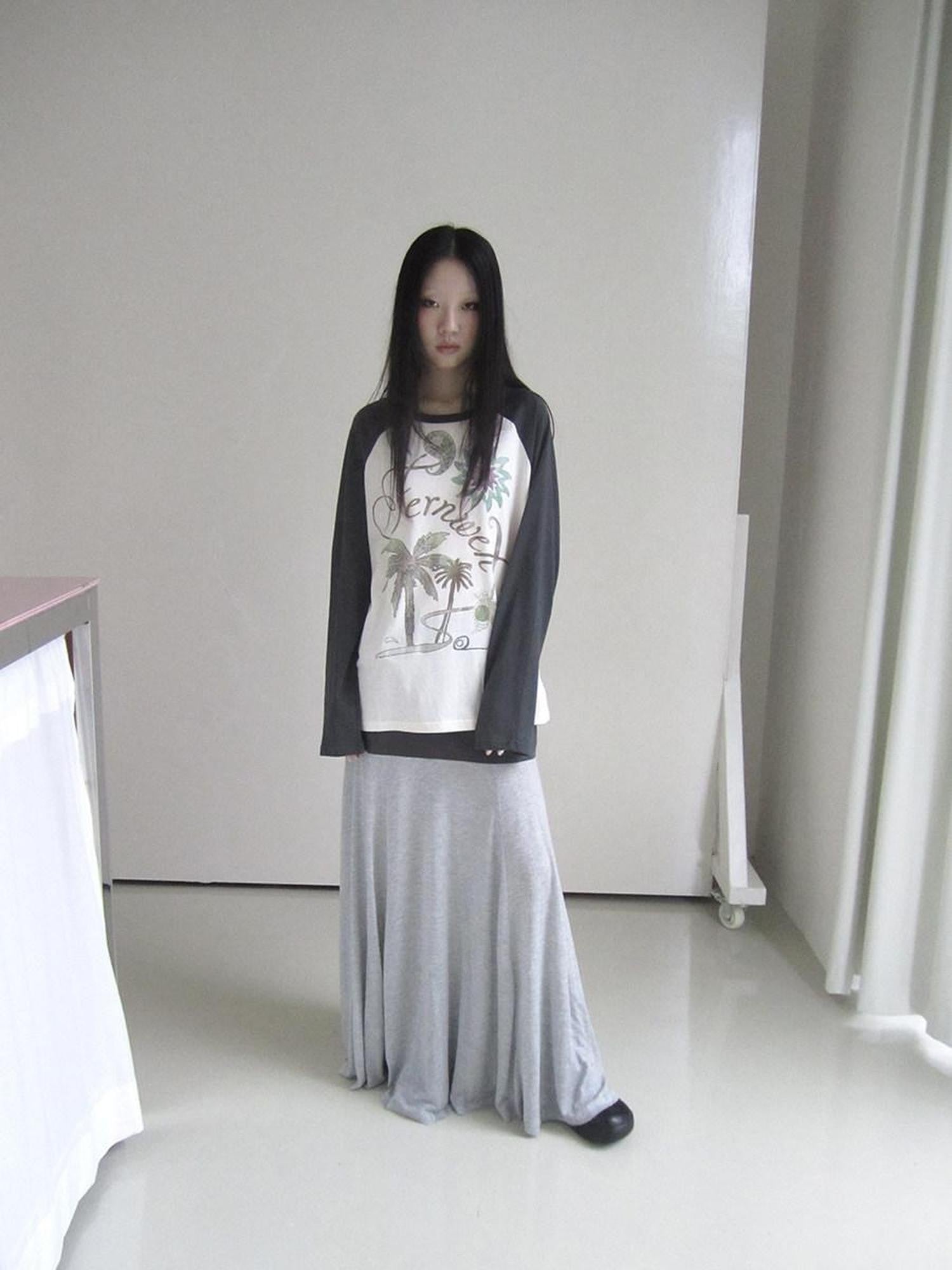 ang project Gray Double Fabric Colorblock Draped Low Waist A Line Women&