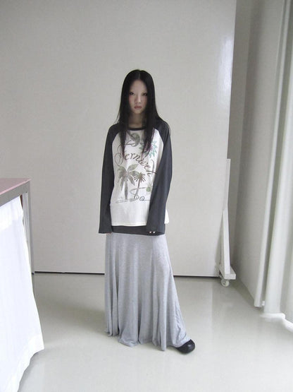 ang project Gray Double Fabric Colorblock Draped Low Waist A Line Women&