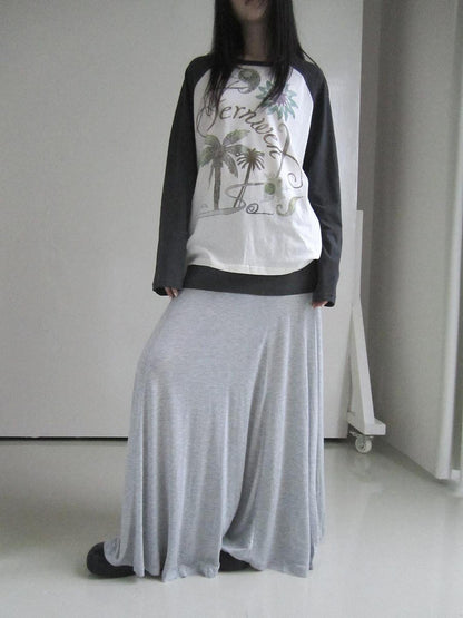 ang project Gray Double Fabric Colorblock Draped Low Waist A Line Women&