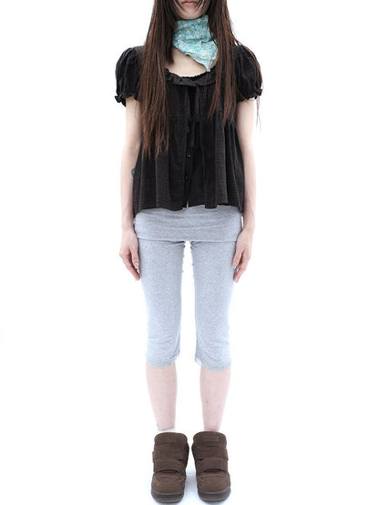 ang project Gray Lace Splice Cuffed Hem Tapered Slim Elastic Waist Women&