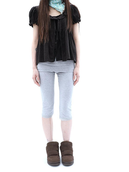 ang project Gray Lace Splice Cuffed Hem Tapered Slim Elastic Waist Women&