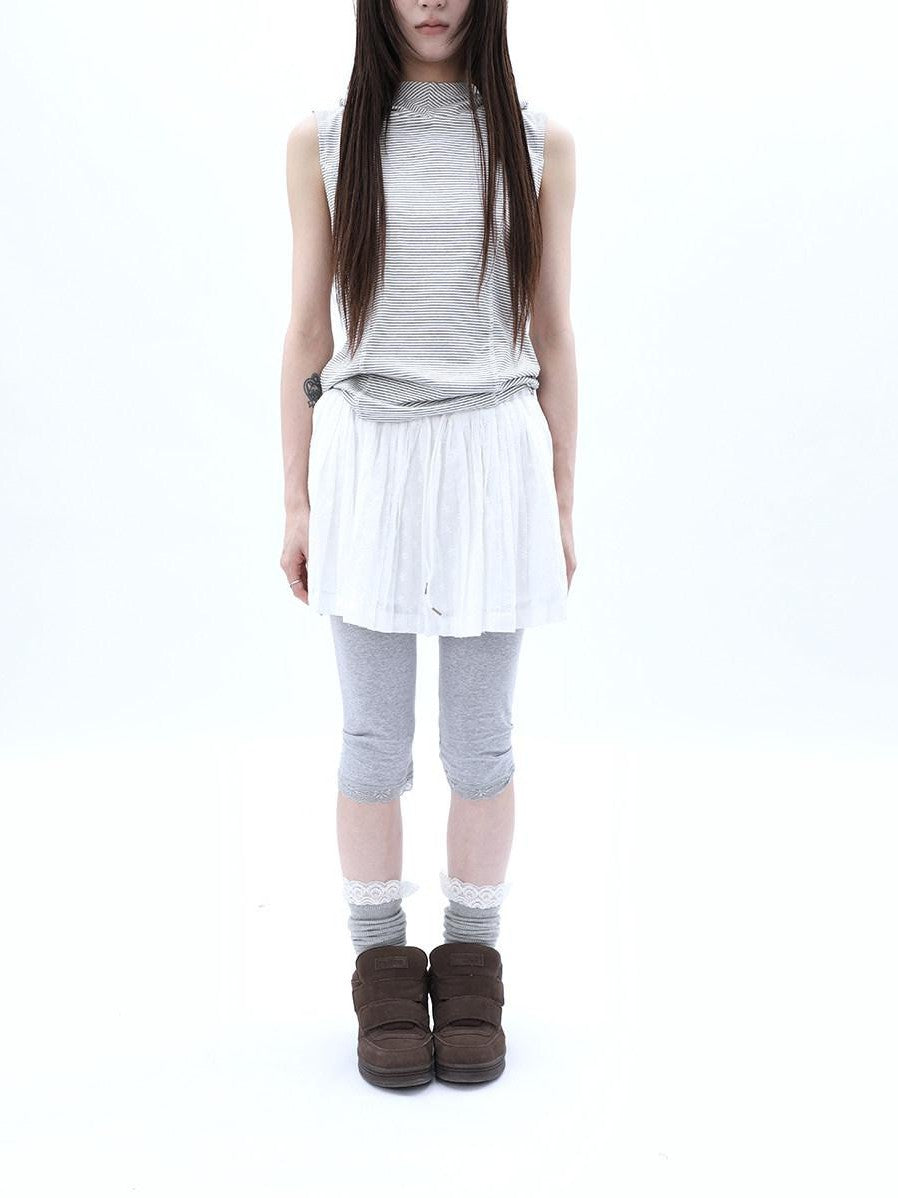 ang project Gray Lace Splice Cuffed Hem Tapered Slim Elastic Waist Women&