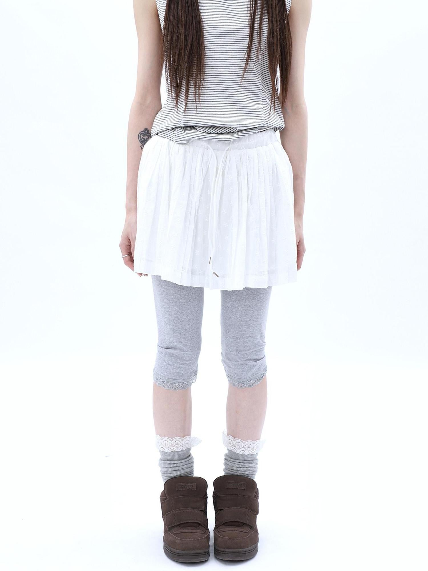 ang project Gray Lace Splice Cuffed Hem Tapered Slim Elastic Waist Women&