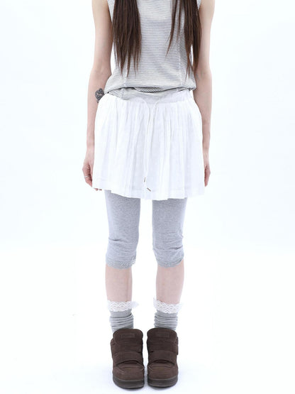 ang project Gray Lace Splice Cuffed Hem Tapered Slim Elastic Waist Women&