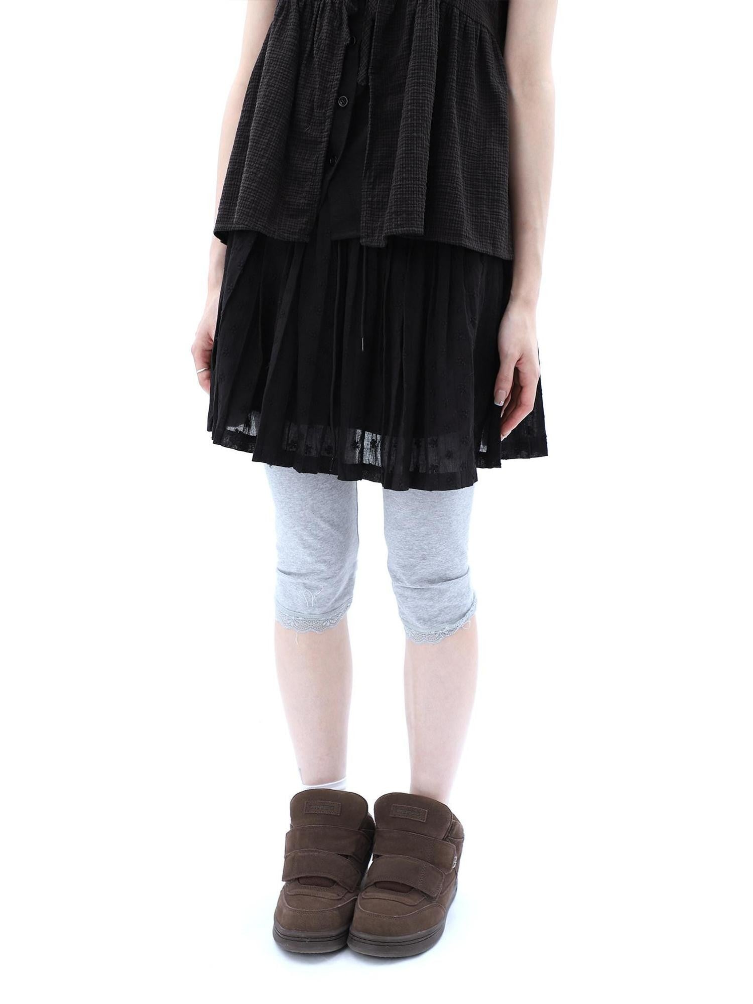 ang project Gray Lace Splice Cuffed Hem Tapered Slim Elastic Waist Women&