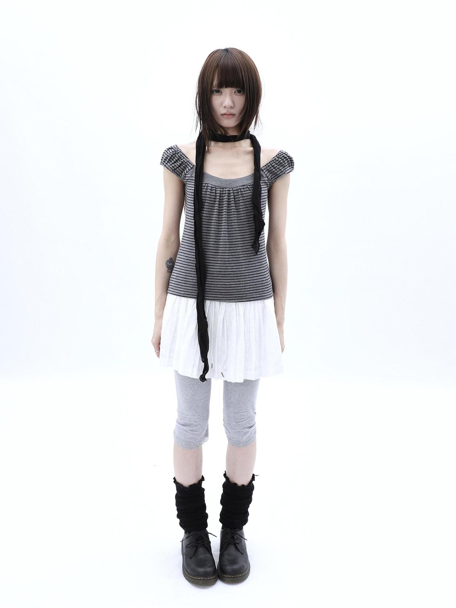ang project Gray Lace Splice Cuffed Hem Tapered Slim Elastic Waist Women&