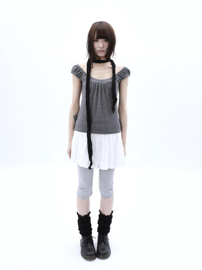 ang project Gray Lace Splice Cuffed Hem Tapered Slim Elastic Waist Women&
