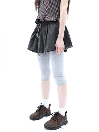 ang project Gray Lace Splice Cuffed Hem Tapered Slim Elastic Waist Women&