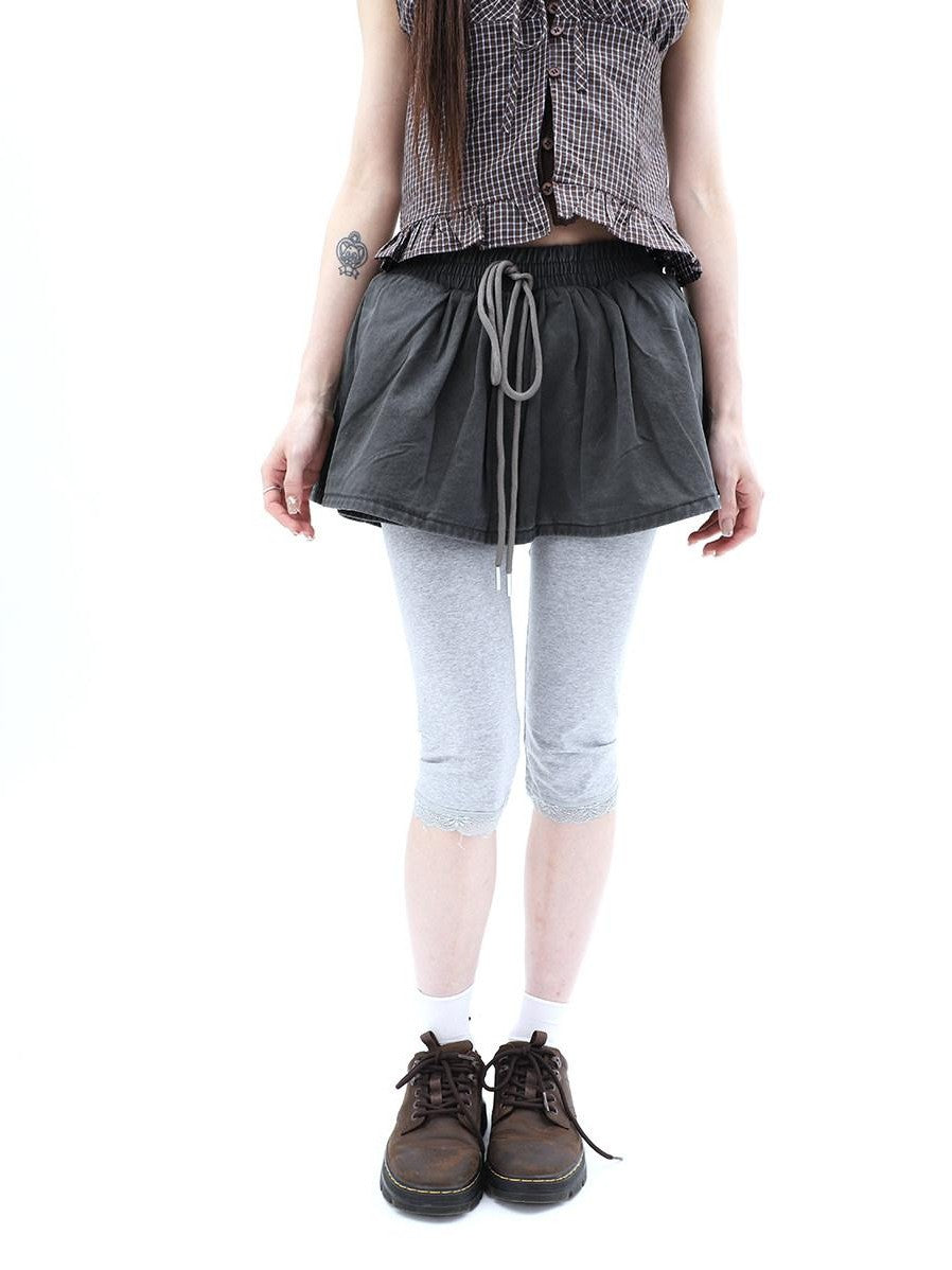 ang project Gray Lace Splice Cuffed Hem Tapered Slim Elastic Waist Women&