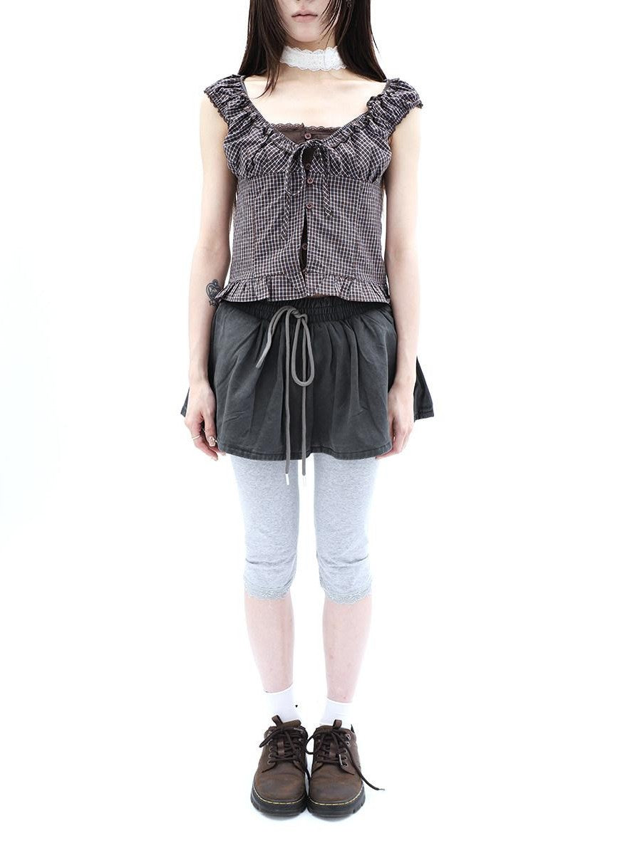 ang project Gray Lace Splice Cuffed Hem Tapered Slim Elastic Waist Women&