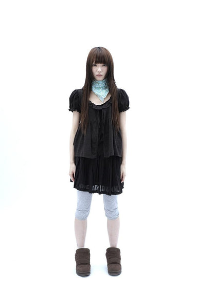 ang project Gray Lace Splice Cuffed Hem Tapered Slim Elastic Waist Women&