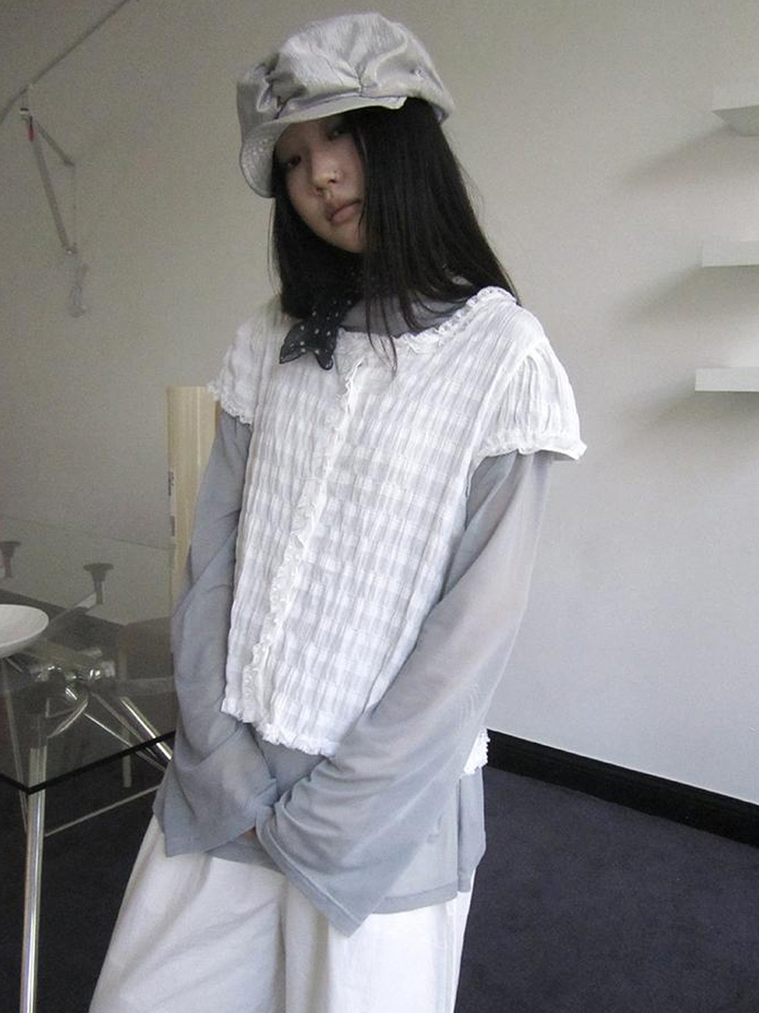 Updateang project Gray Layered Loose Fit Long Sleeve Turtleneck Top