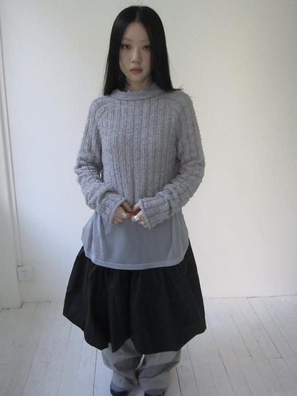 Updateang project Gray Layered Loose Fit Long Sleeve Turtleneck Top