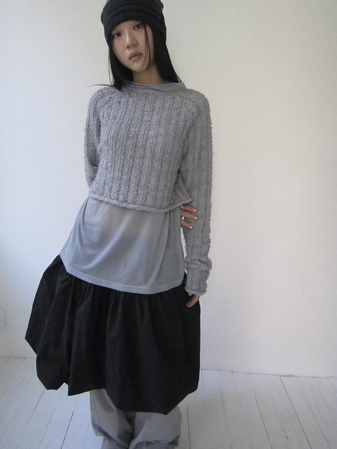 Updateang project Gray Layered Loose Fit Long Sleeve Turtleneck Top