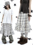 ang_project_Gray_Plaid_Ruffle_Trim_Patchwork_Print_Elastic_Waist_A_Line_Women&