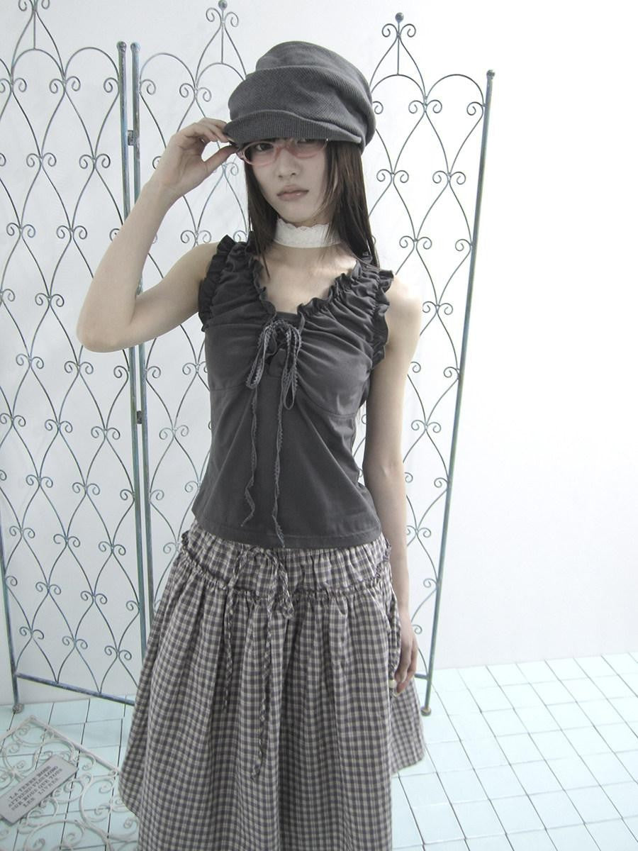 ang project Gray Ruched Ruffle Tie V-neck Cropped Slim Women&