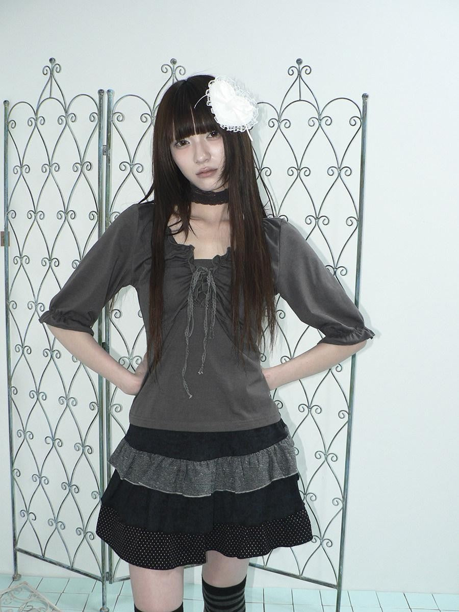 ang project Gray Ruched Ruffle Tie V-neck Cropped Slim Women&
