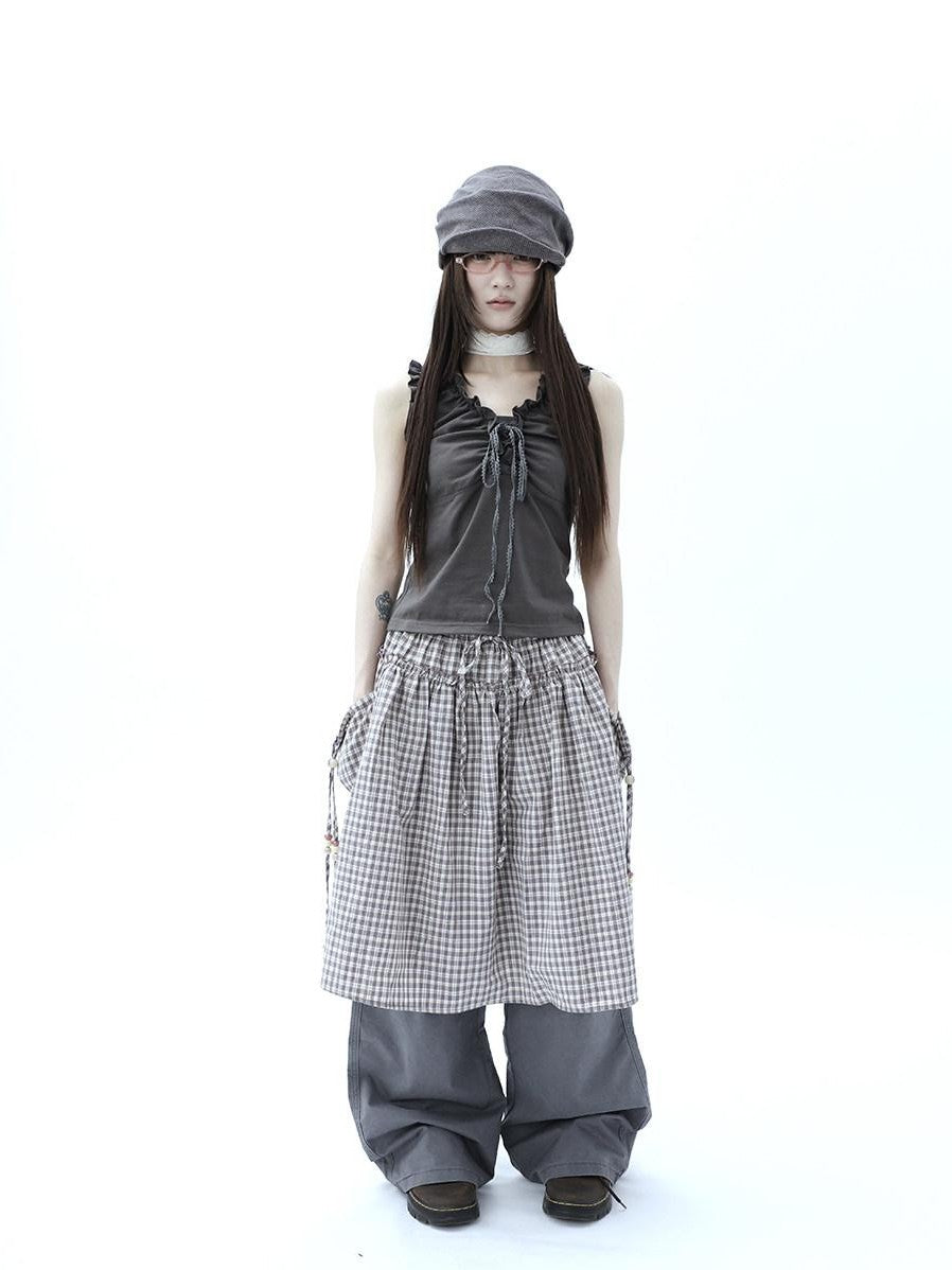 ang project Gray Ruched Ruffle Tie V-neck Cropped Slim Women&