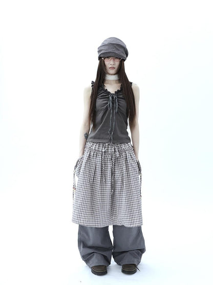 ang project Gray Ruched Ruffle Tie V-neck Cropped Slim Women&