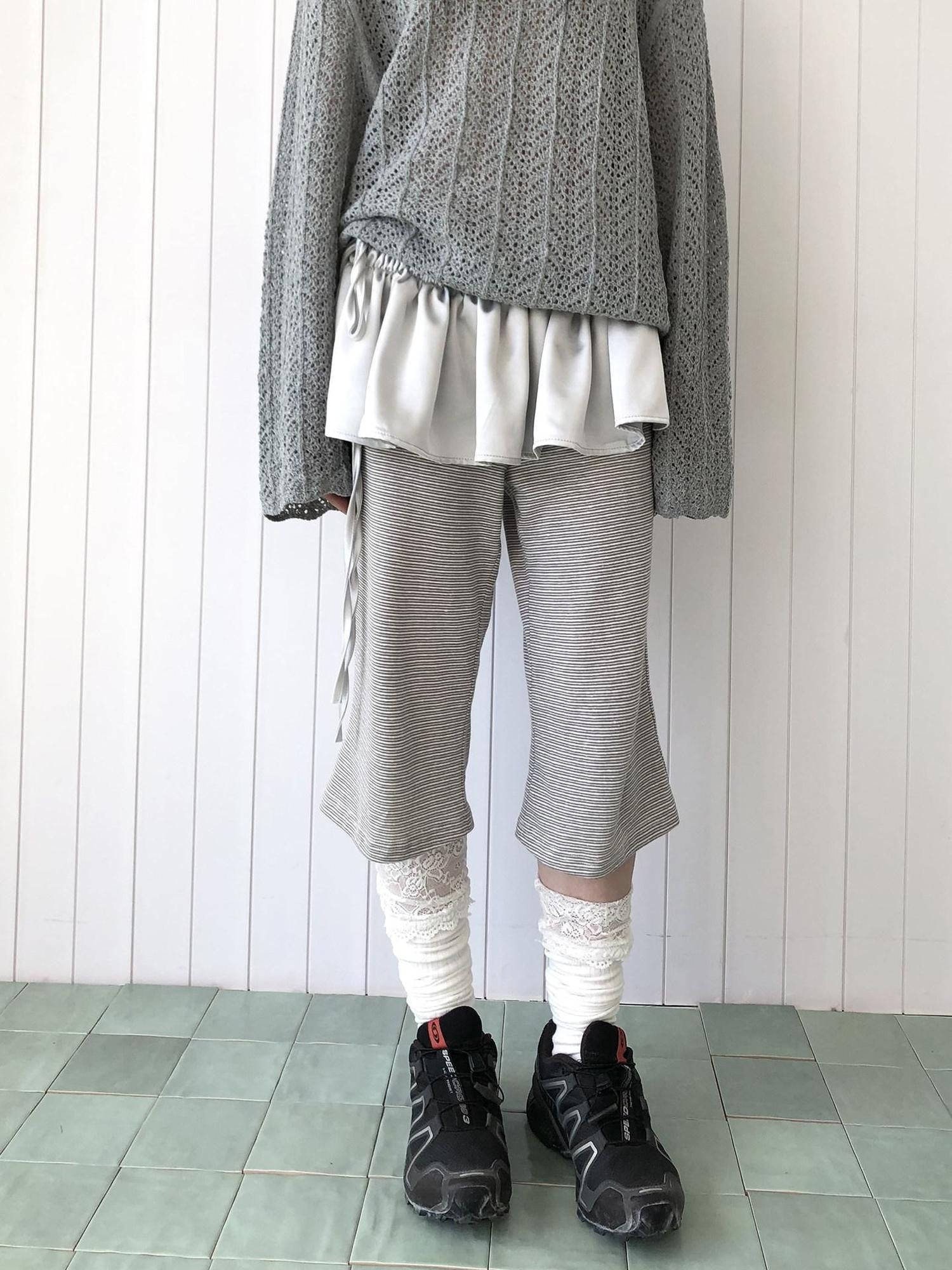 ang project Gray Striped Elastic Waist Micro Flare Women&