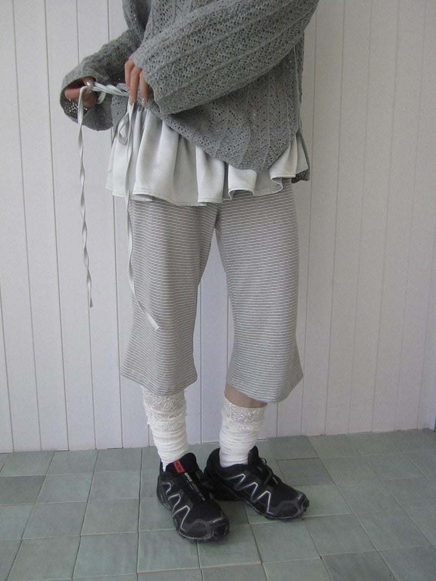 ang project Gray Striped Elastic Waist Micro Flare Women&