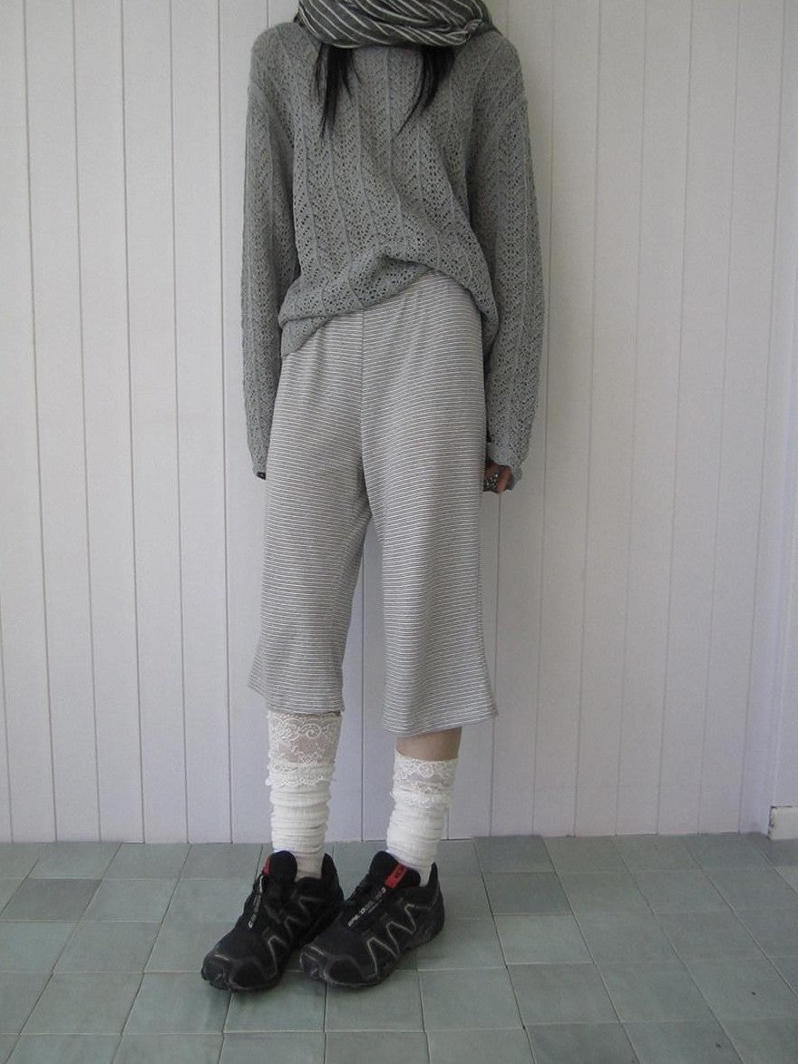ang project Gray Striped Elastic Waist Micro Flare Women&