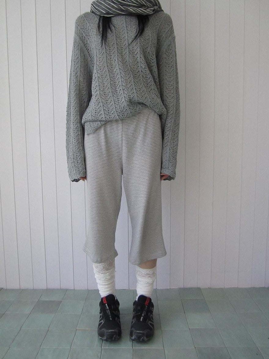 ang project Gray Striped Elastic Waist Micro Flare Women&