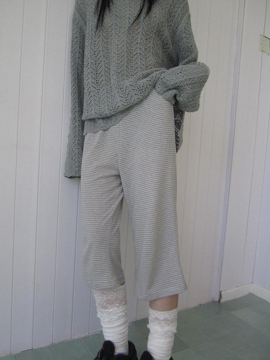 ang project Gray Striped Elastic Waist Micro Flare Women&