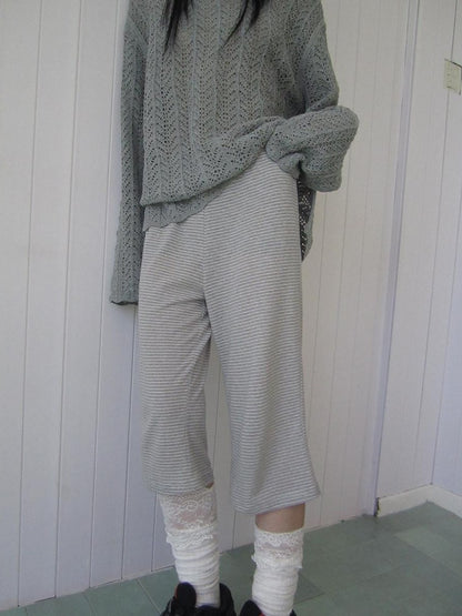 ang project Gray Striped Elastic Waist Micro Flare Women&