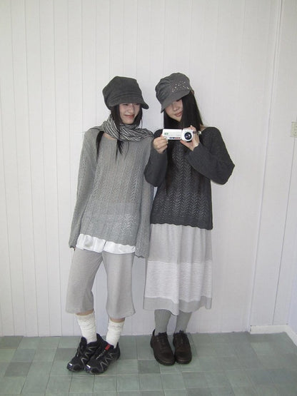 ang project Gray Striped Elastic Waist Micro Flare Women&