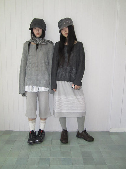 ang project Gray Striped Elastic Waist Micro Flare Women&