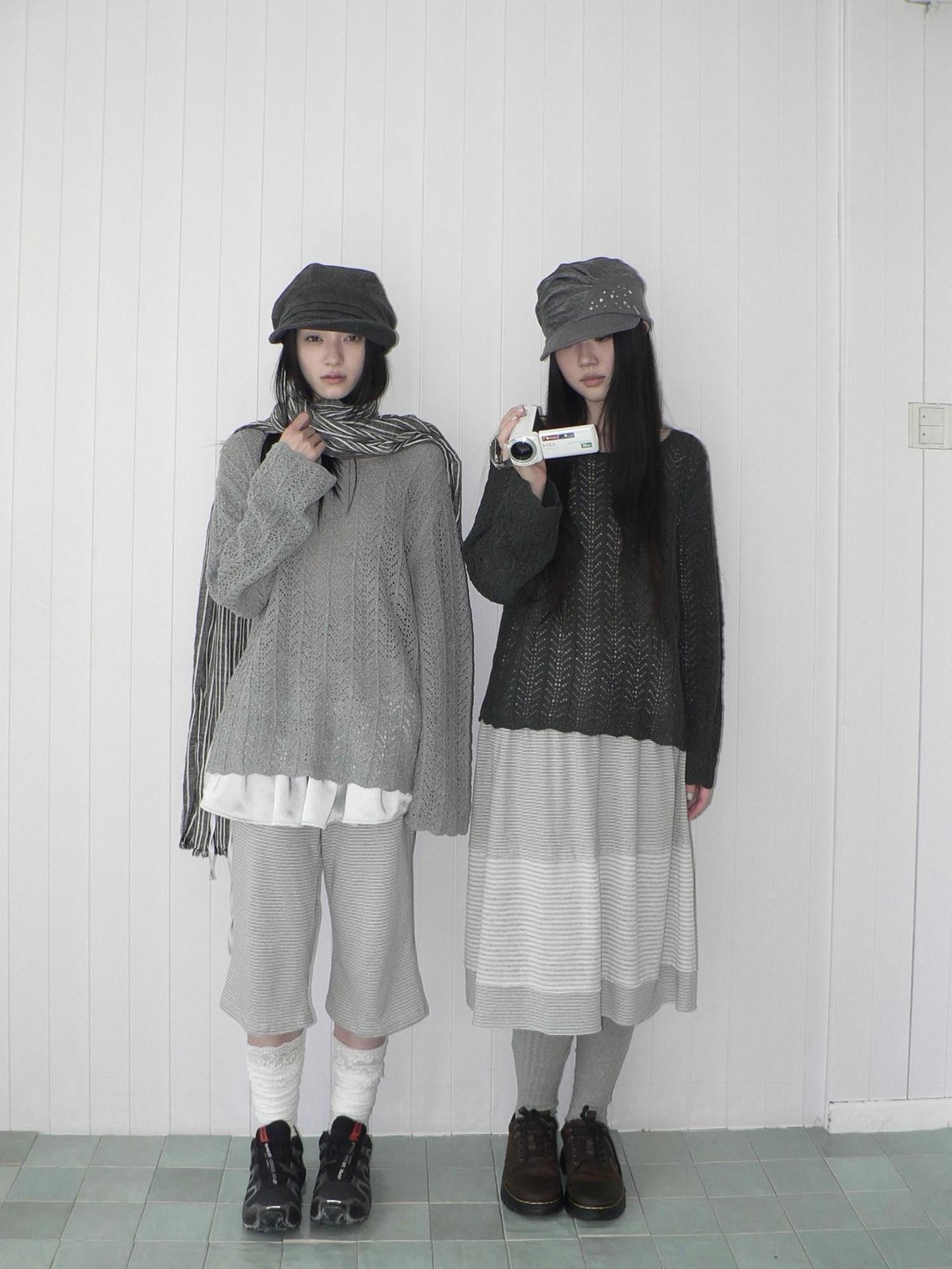 ang project Gray Striped Elastic Waist Micro Flare Women&