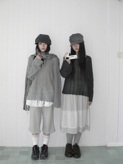 ang project Gray Striped Elastic Waist Micro Flare Women&