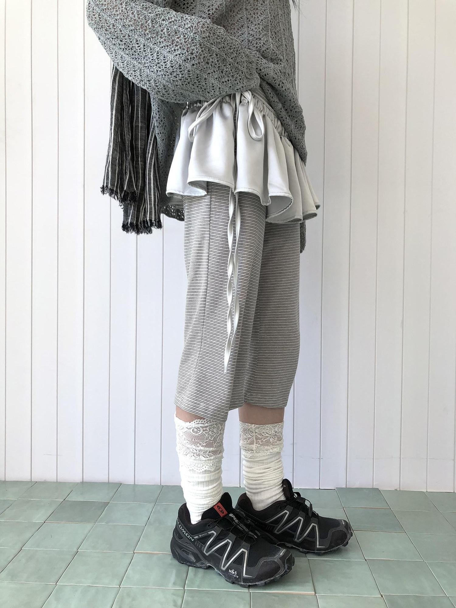 ang project Gray Striped Elastic Waist Micro Flare Women&