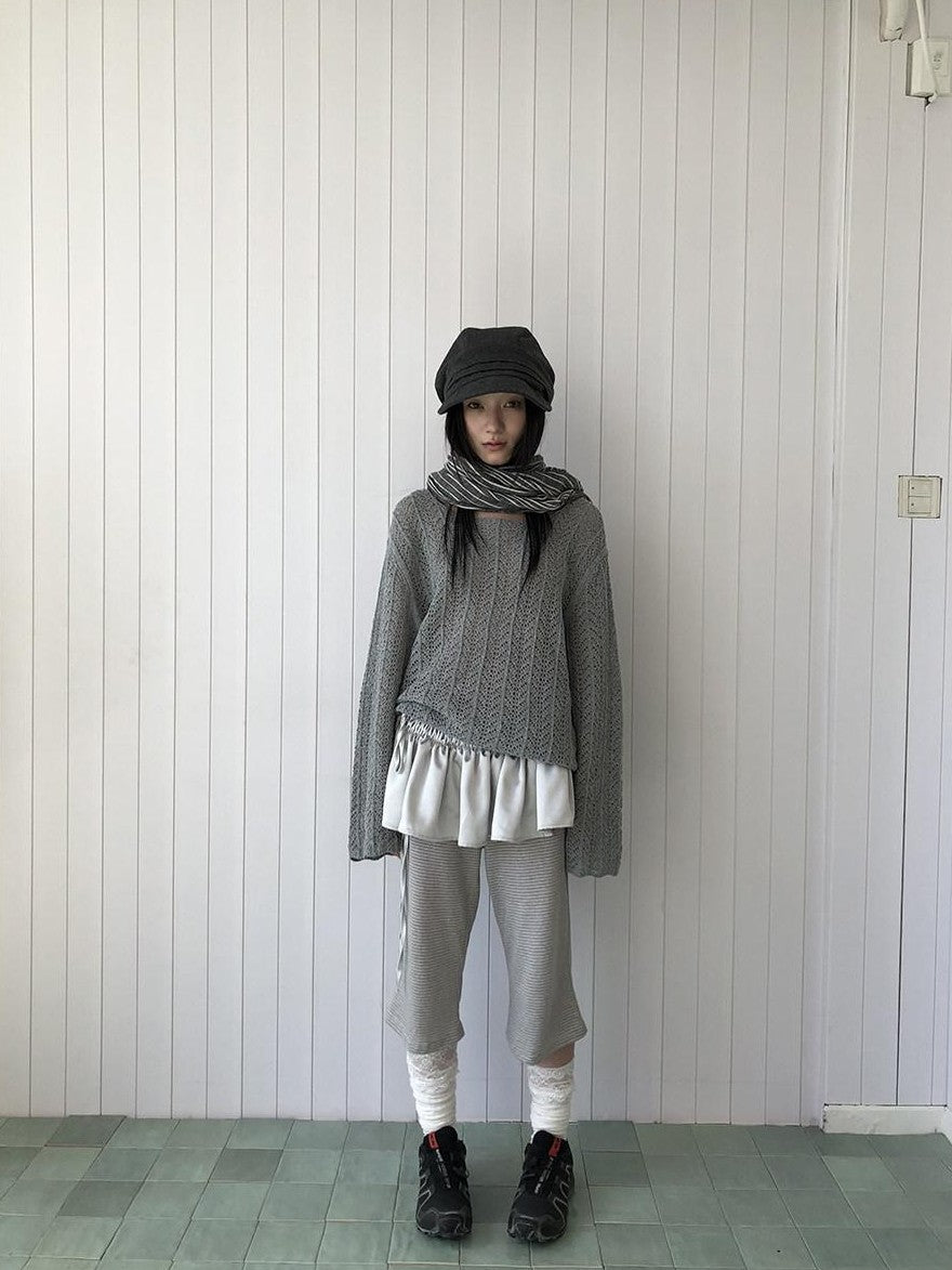 ang project Gray Striped Elastic Waist Micro Flare Women&