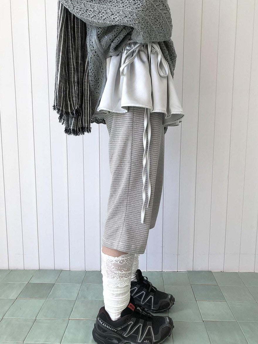 ang project Gray Striped Elastic Waist Micro Flare Women&
