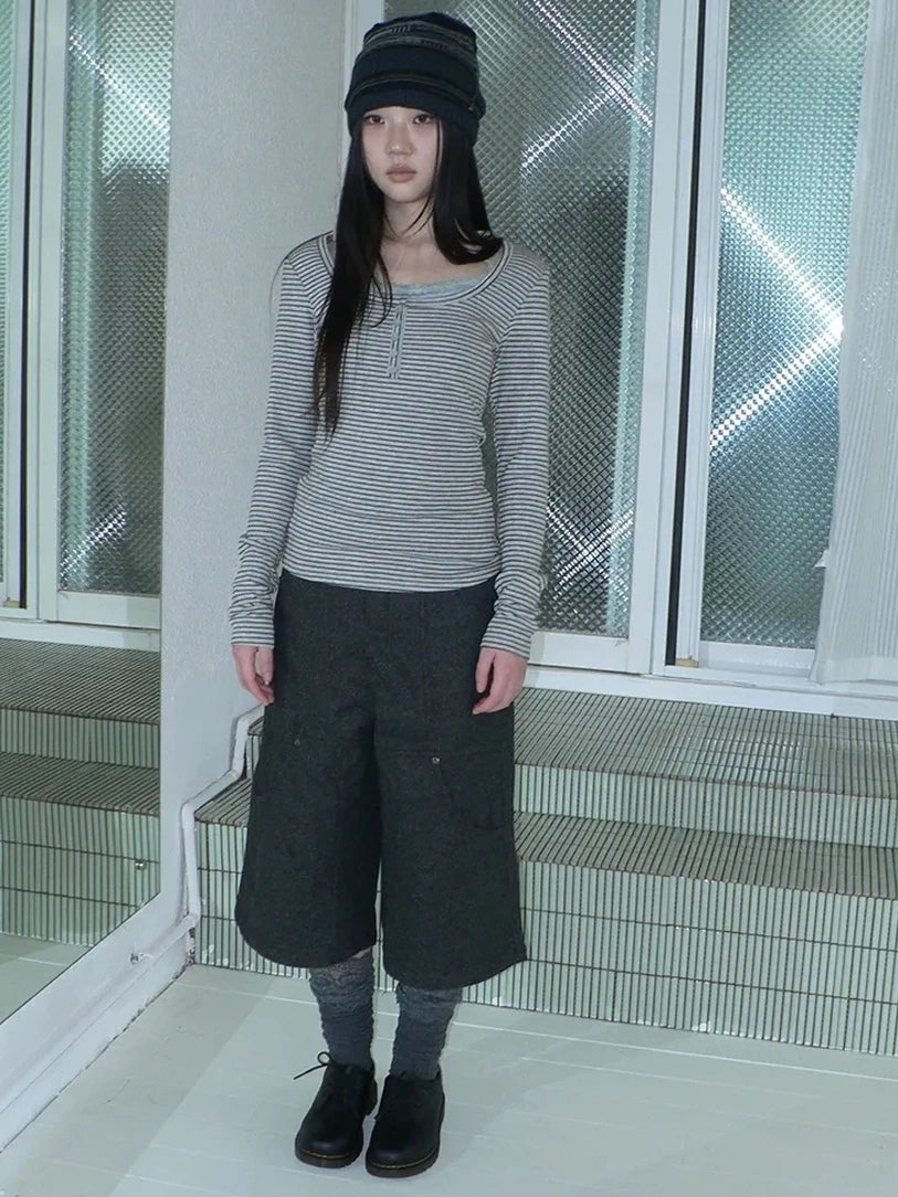ang project Gray Woolen Cargo Culottes Pants