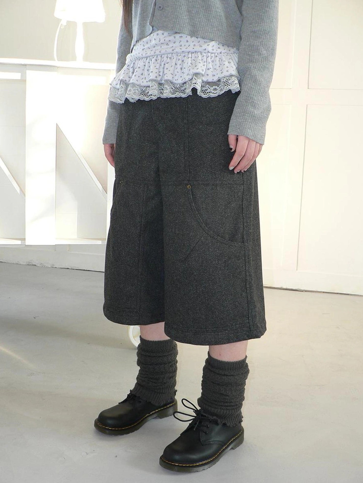 ang project Gray Woolen Cargo Culottes Pants