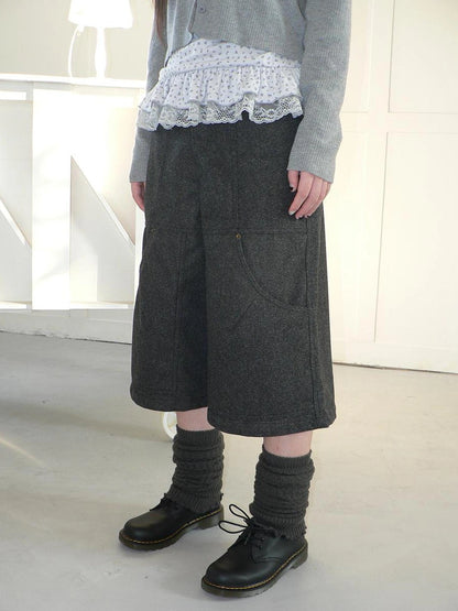 ang project Gray Woolen Cargo Culottes Pants